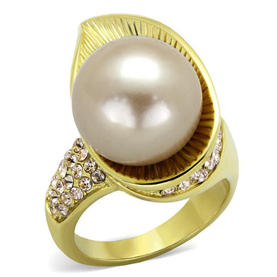 Gold Womens Ring Anillo Para Mujer y Ninos Unisex Kids 316L Stainless Steel Ring 316L Stainless Steel Ring with Synthetic Pearl in Champagne Amalfi - Jewelry Store by Erik Rayo