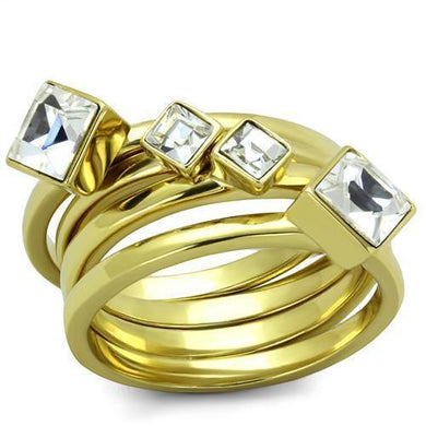 Gold Womens Ring Anillo Para Mujer y Ninos Unisex Kids 316L Stainless Steel Ring 316L Stainless Steel Ring with Top Grade Crystal in Clear Cosenza - Jewelry Store by Erik Rayo