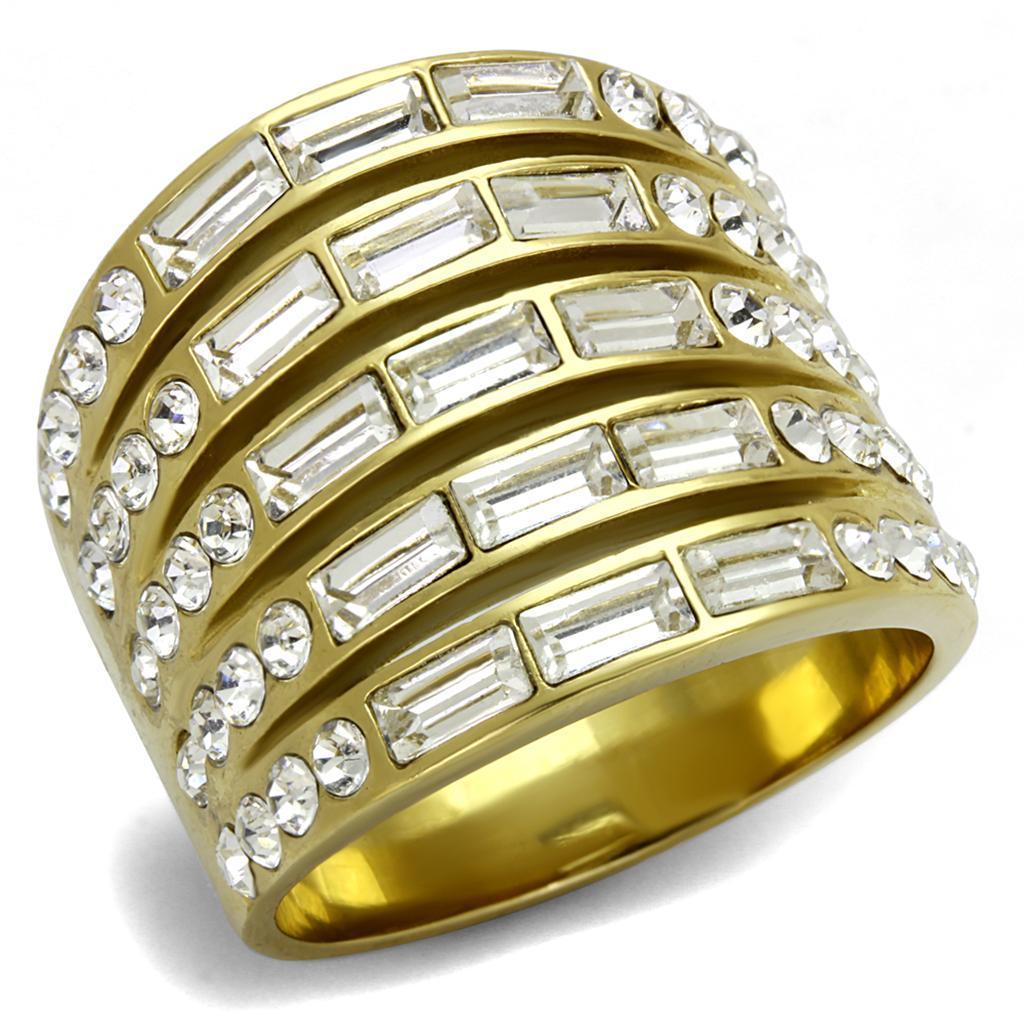 Gold Womens Ring Anillo Para Mujer y Ninos Unisex Kids 316L Stainless Steel Ring 316L Stainless Steel Ring with Top Grade Crystal in Clear Matera - Jewelry Store by Erik Rayo