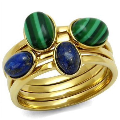 Gold Womens Ring Anillo Para Mujer y Ninos Unisex Kids 316L Stainless Steel Ring Malachite in Emerald - Jewelry Store by Erik Rayo