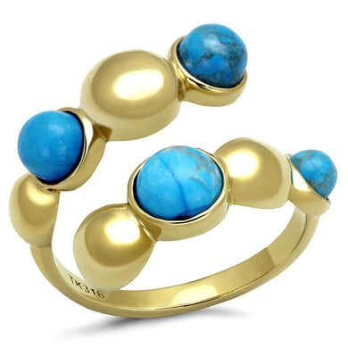 Gold Womens Ring Anillo Para Mujer y Ninos Unisex Kids 316L Stainless Steel Ring Semi-Precious Turquoise in Sea Blue - Jewelry Store by Erik Rayo