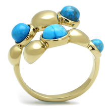 Load image into Gallery viewer, Gold Womens Ring Anillo Para Mujer y Ninos Unisex Kids 316L Stainless Steel Ring Semi-Precious Turquoise in Sea Blue - Jewelry Store by Erik Rayo
