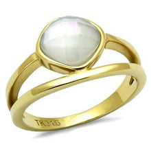 Load image into Gallery viewer, Gold Womens Ring Anillo Para Mujer y Ninos Unisex Kids 316L Stainless Steel Ring with Precious Stone Conch in White - Jewelry Store by Erik Rayo
