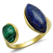 Load image into Gallery viewer, Gold Womens Ring Anillo Para Mujer y Ninos Unisex Kids 316L Stainless Steel Ring with Precious Stone Lapis in Montana - Jewelry Store by Erik Rayo
