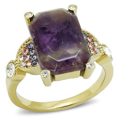 Gold Womens Ring Anillo Para Mujer y Ninos Unisex Kids 316L Stainless Steel Ring with Semi-Precious Amethyst Crystal in Amethyst - Jewelry Store by Erik Rayo
