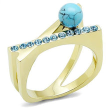 Load image into Gallery viewer, Gold Womens Ring Anillo Para Mujer y Ninos Unisex Kids 316L Stainless Steel Ring with Turquoise - Jewelry Store by Erik Rayo
