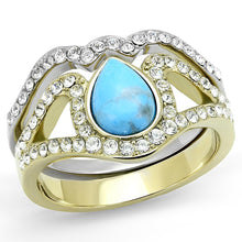 Load image into Gallery viewer, Gold Womens Ring Anillo Para Mujer y Ninos Unisex Kids 316L Stainless Steel Ring with Turquoise in Turquoise - Jewelry Store by Erik Rayo
