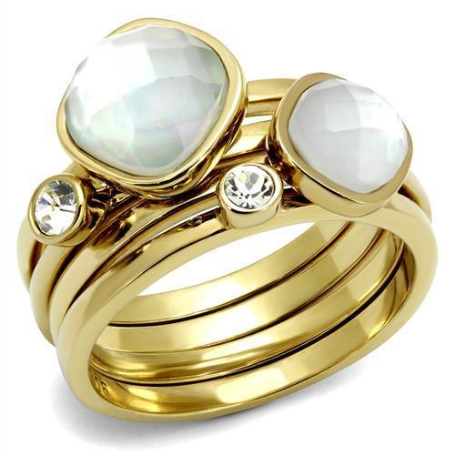 Gold Womens Ring Anillo Para Mujer Stainless Steel Ring Glass in White - Jewelry Store by Erik Rayo