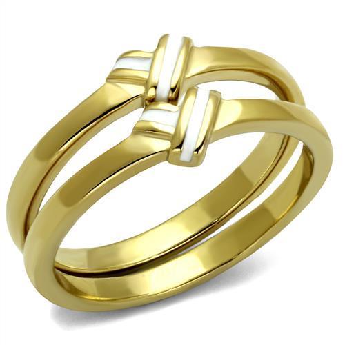 Gold Womens Ring Anillo Para Mujer y Ninos Unisex Kids Stainless Steel Ring Stainless Steel Ring with Epoxy in White Teramo - Jewelry Store by Erik Rayo