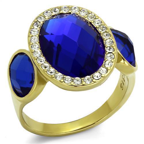 Gold Womens Ring Anillo Para Mujer Stainless Steel Ring Stainless Steel Ring with Glass in Sapphire Sulmona - Jewelry Store by Erik Rayo