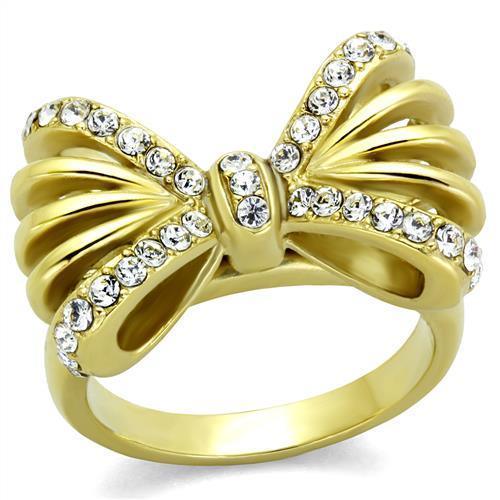 Gold Womens Ring Anillo Para Mujer Stainless Steel Ring Stainless Steel Ring with Top Grade Crystal in Clear Avellino - Jewelry Store by Erik Rayo