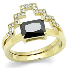 Load image into Gallery viewer, Gold Womens Ring Anillo Para Mujer y Ninos Unisex Kids Stainless Steel Ring with AAA Grade CZ in Black Diamond - ErikRayo.com
