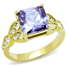 Load image into Gallery viewer, Gold Womens Ring Anillo Para Mujer Stainless Steel Ring with AAA Grade CZ in Light Amethyst - Jewelry Store by Erik Rayo
