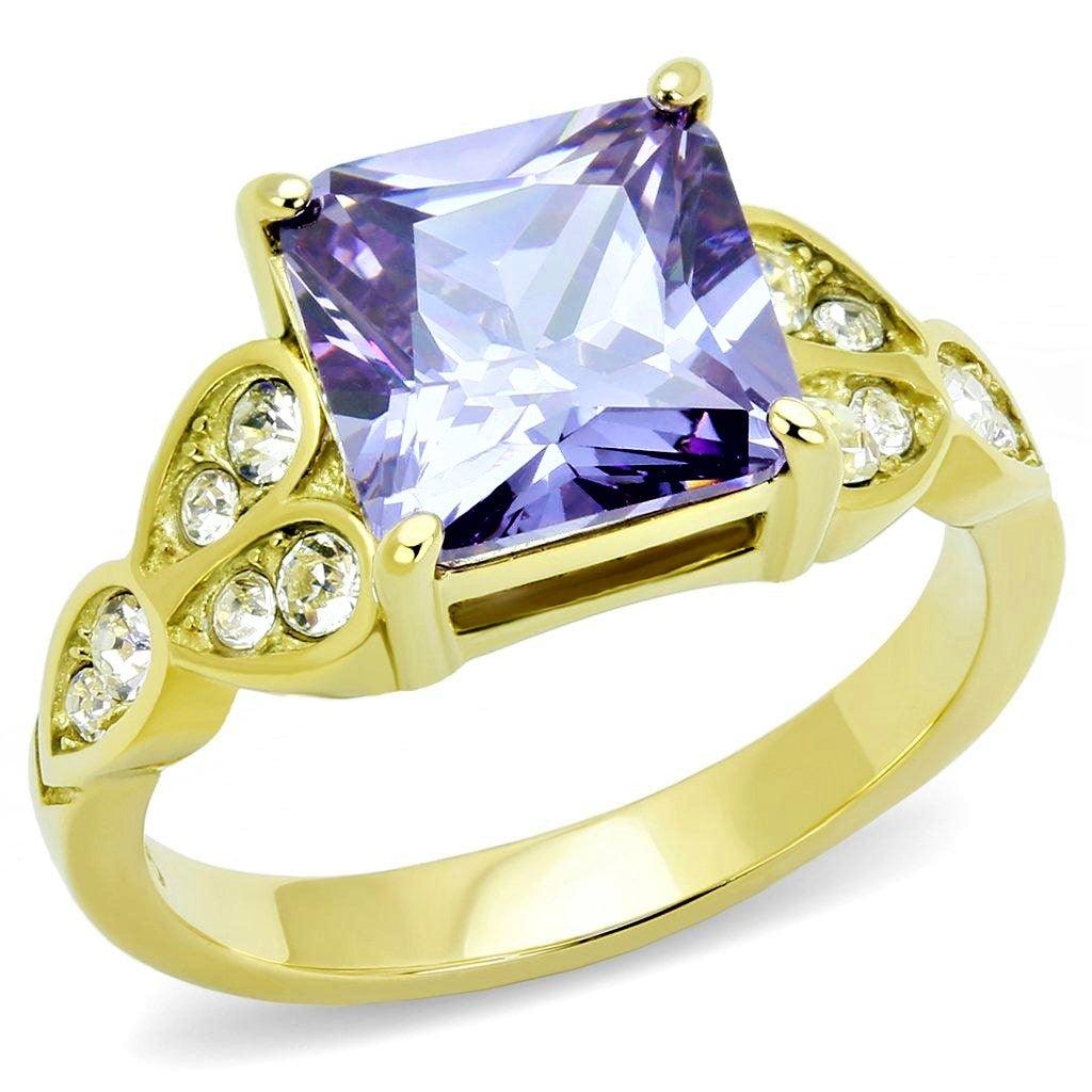 Gold Womens Ring Anillo Para Mujer Stainless Steel Ring with AAA Grade CZ in Light Amethyst - Jewelry Store by Erik Rayo