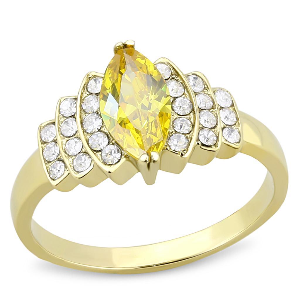 Gold Womens Ring Anillo Para Mujer Stainless Steel Ring with AAA Grade CZ in Topaz - Jewelry Store by Erik Rayo