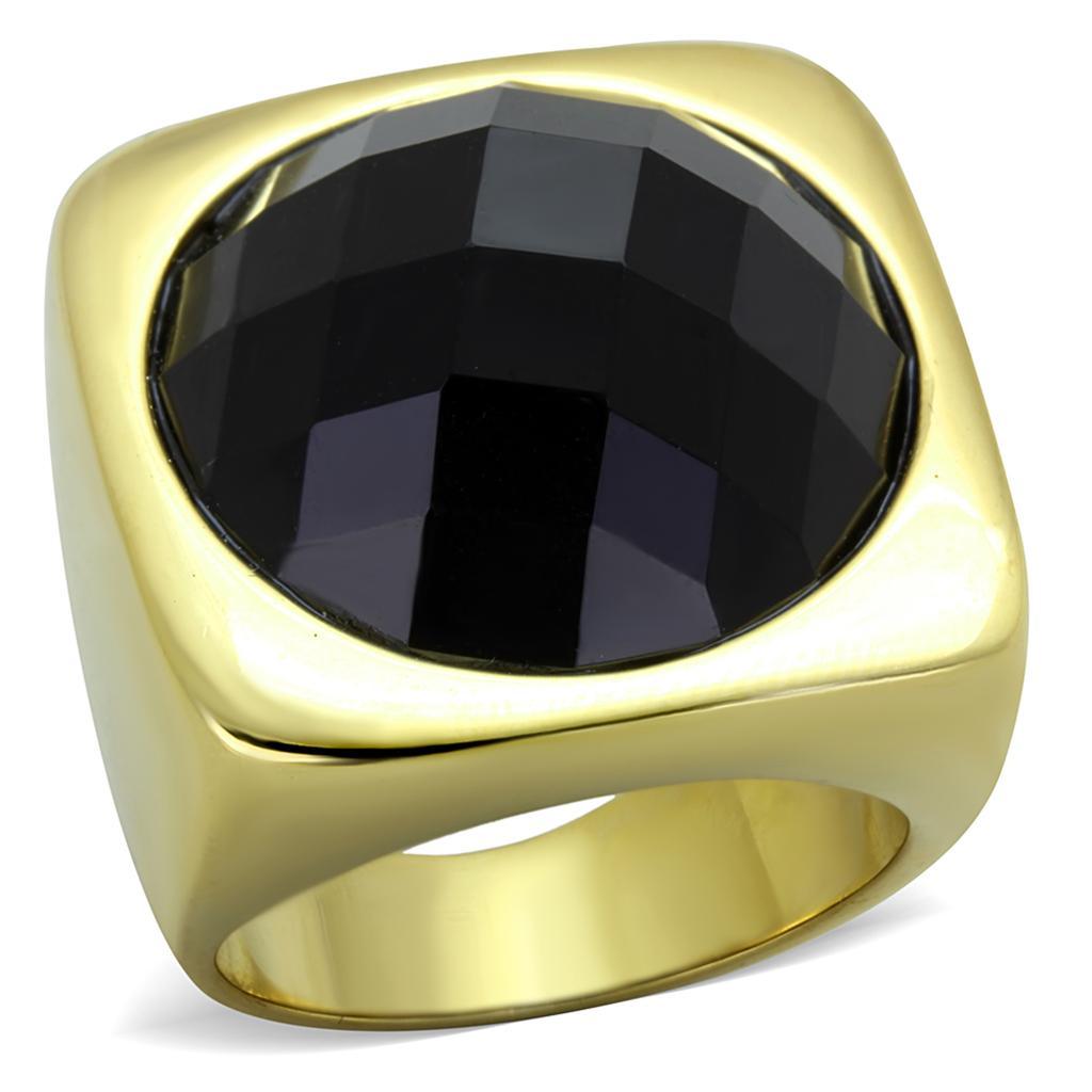 Gold Womens Ring Anillo Para Mujer Stainless Steel Ring with Stone in Jet Portici - Jewelry Store by Erik Rayo