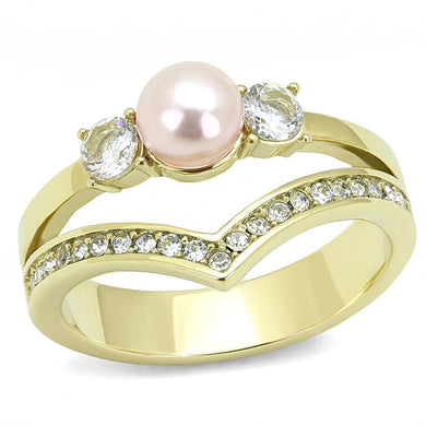 Gold Womens Ring Anillo Para Mujer Stainless Steel Ring with Synthetic Pearl in Rose - Jewelry Store by Erik Rayo