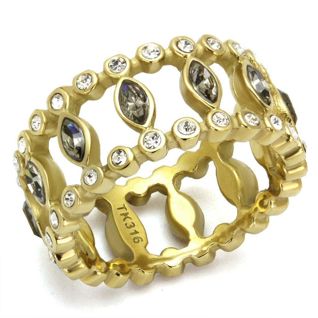 Gold Womens Ring Anillo Para Mujer y Ninos Unisex Kids Stainless Steel Ring with Top Grade Crystal in Black Diamond - ErikRayo.com