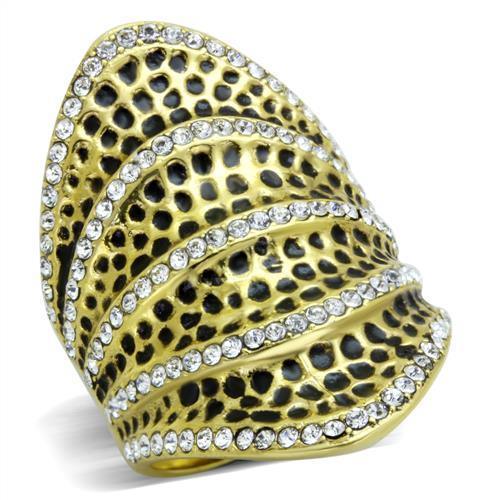Gold Womens Ring Leopard Anillo Para Mujer Stainless Steel Ring with Top Grade Crystal in Clear Trieste - Jewelry Store by Erik Rayo