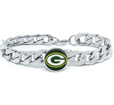 Green Bay Packers Bracelet Silver Stainless Steel Mens and Womens Curb Link Chain Football Gift - ErikRayo.com