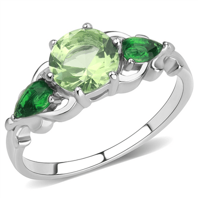 Green Peridot CZ Round & Pair Cut Stainless Steel 3 Stone Cocktail Ring - Jewelry Store by Erik Rayo