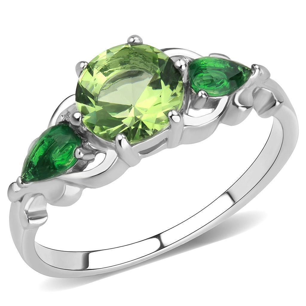 Green Womens Ring Anillo Para Mujer y Ninos Unisex Kids 316L Stainless Steel Ring with Crystal in Peridot - Jewelry Store by Erik Rayo