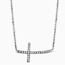 Load image into Gallery viewer, Horizontal Cross Necklace in Silver for Men and Women High polished (no plating) Stainless Steel Necklace with Top Grade Crystal in Clear - Jewelry Store by Erik Rayo
