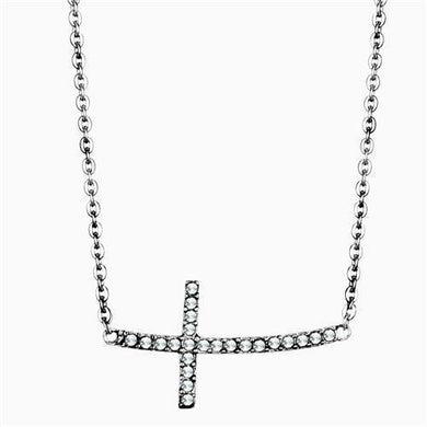 Horizontal Cross Necklace in Silver for Men and Women High polished (no plating) Stainless Steel Necklace with Top Grade Crystal in Clear - Jewelry Store by Erik Rayo