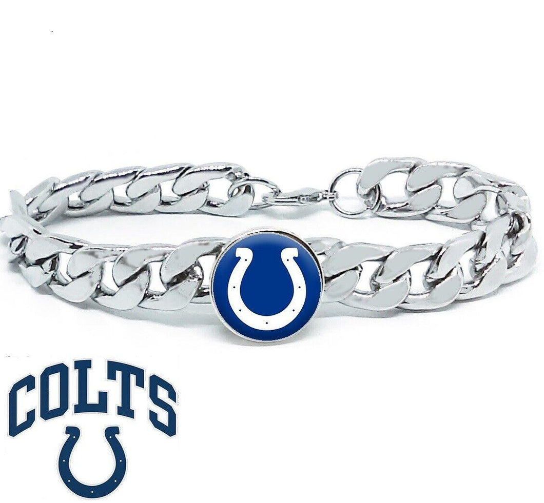 Indianapolis Colts Bracelet Silver Stainless Steel Mens and Womens Curb Link Chain Football Gift - ErikRayo.com