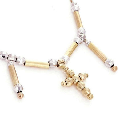 Italian 14k Two Tone Gold Ball Beads & Cross Charm Anklet Bracelet 9