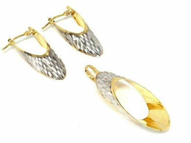 Italian 14k Two Tone Gold Diamond Cut Earrings & Pendant Set - ErikRayo.com