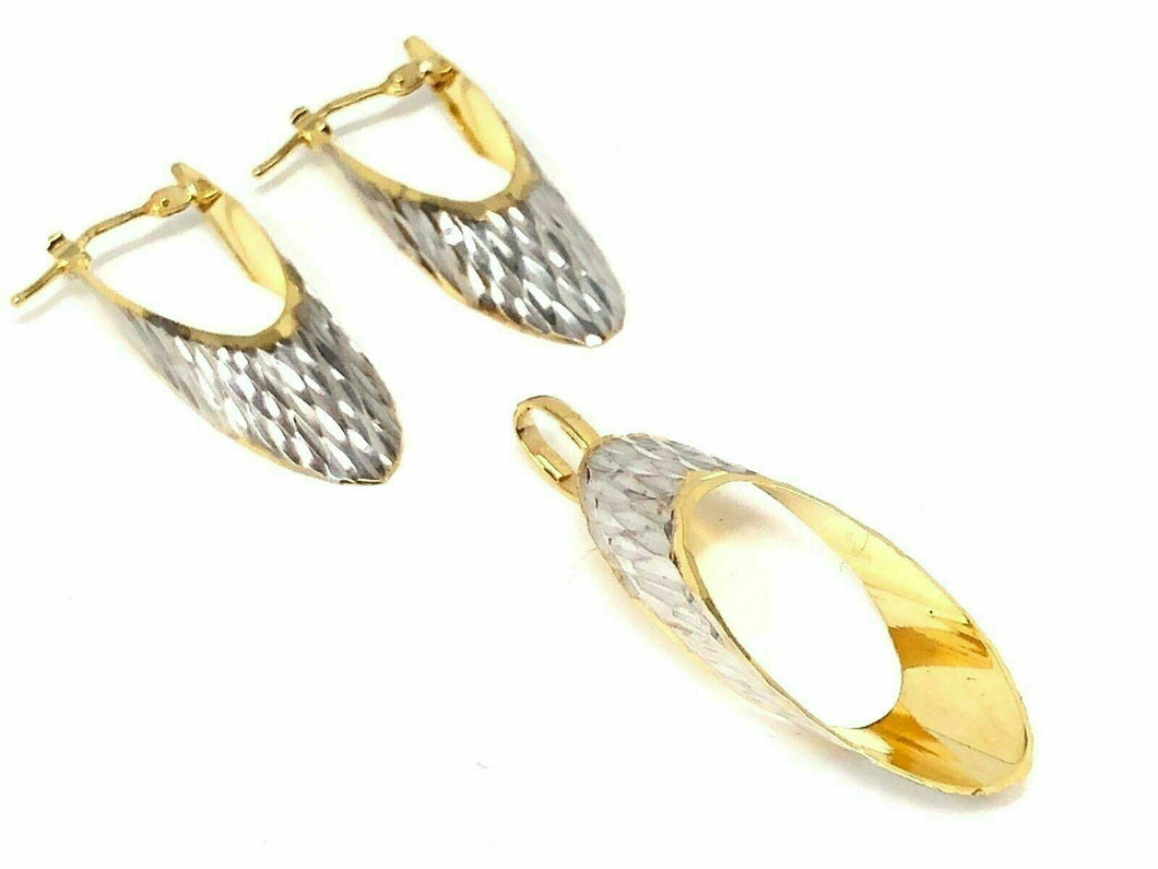 Italian 14k Two Tone Gold Diamond Cut Earrings & Pendant Set - Jewelry Store by Erik Rayo