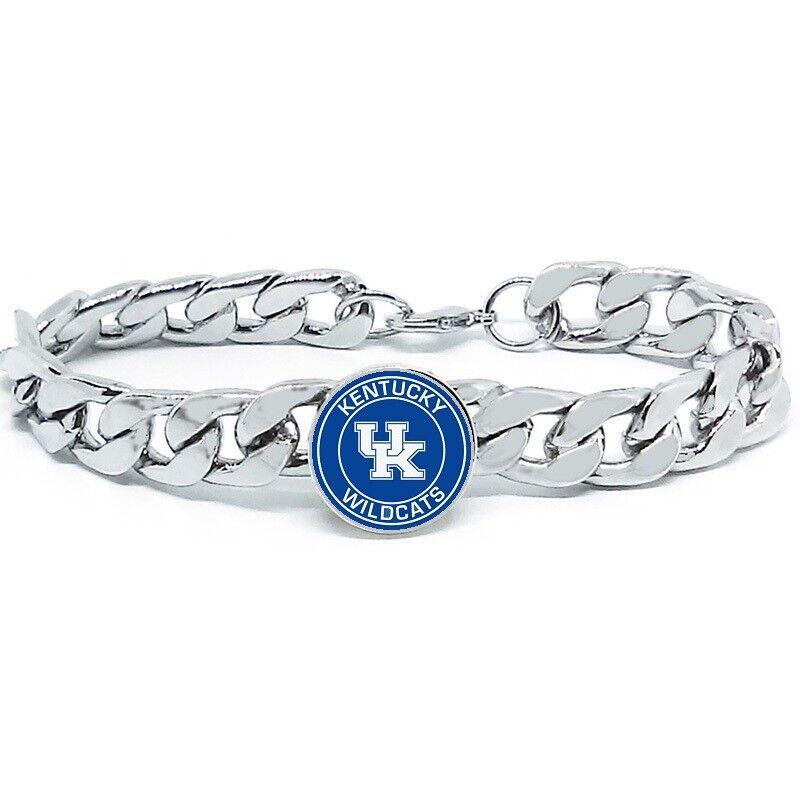 Kentucky Wildcats Bracelet Silver Stainless Steel Mens and Womens Curb Link Chain Football Gift - ErikRayo.com