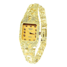 Load image into Gallery viewer, Ladies 10k Yellow Gold Nugget Band Wrist Watch Geneve with Diamonds 7-7.5&quot; 25.8g - Jewelry Store by Erik Rayo
