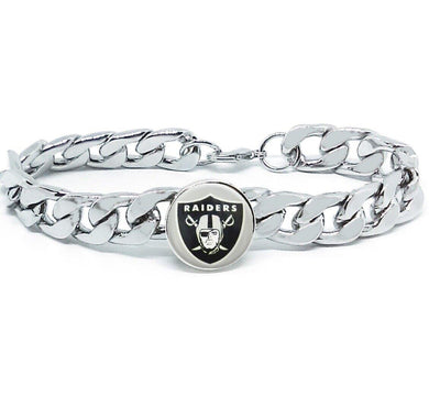 Las Vegas Raiders Bracelet Silver Stainless Steel Mens and Womens Curb Link Chain Football Gift - ErikRayo.com