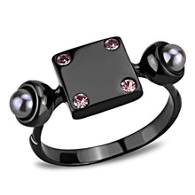 Load image into Gallery viewer, Light Black Womens Ring Anillo Para Mujer y Ninos Unisex Kids 316L Stainless Steel Ring with Synthetic Pearl in Gray - Jewelry Store by Erik Rayo
