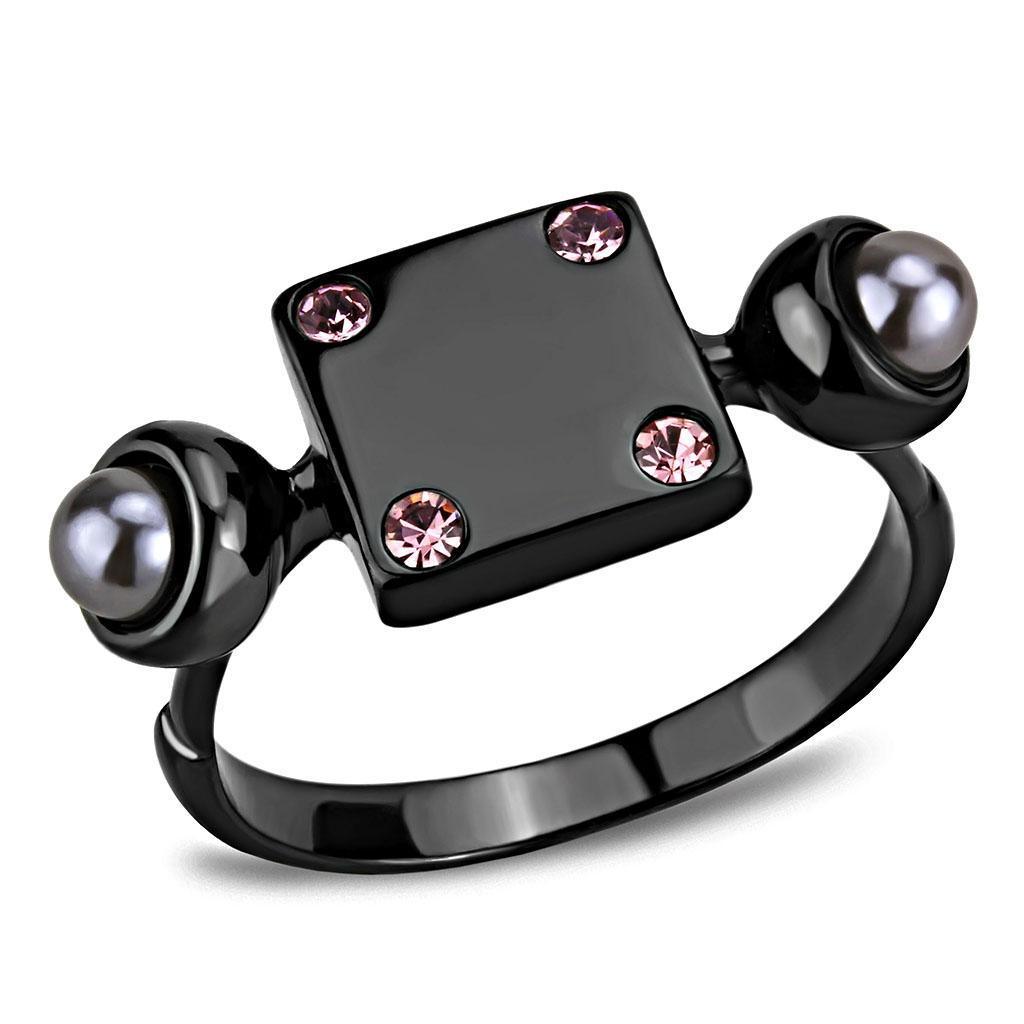 Light Black Womens Ring Anillo Para Mujer y Ninos Unisex Kids 316L Stainless Steel Ring with Synthetic Pearl in Gray - Jewelry Store by Erik Rayo