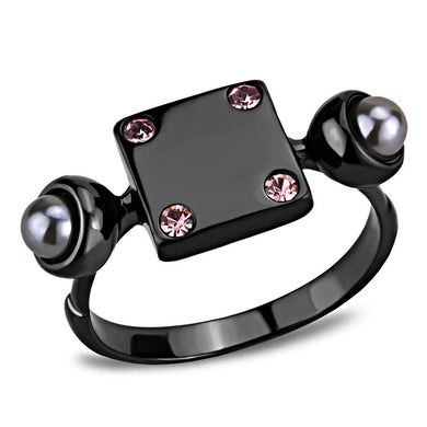 Light Black Womens Ring Anillo Para Mujer Stainless Steel Ring with Synthetic Pearl in Gray - Jewelry Store by Erik Rayo