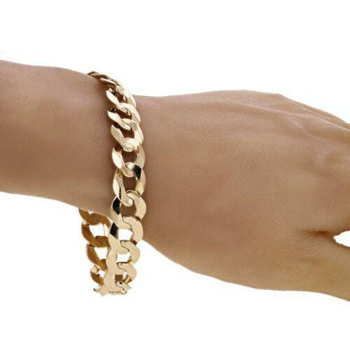 Men's 10k Yellow Gold Flat Cuban Link Chain Bracelet 7