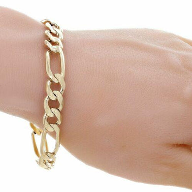 Men's 10k Yellow Gold Solid Figaro Bracelet Link Chain 9