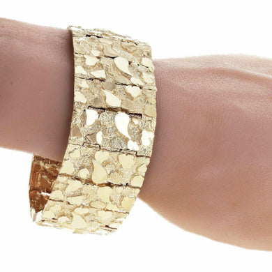 Men's 10k Yellow Gold Solid Nugget Bracelet Link 7-7.5