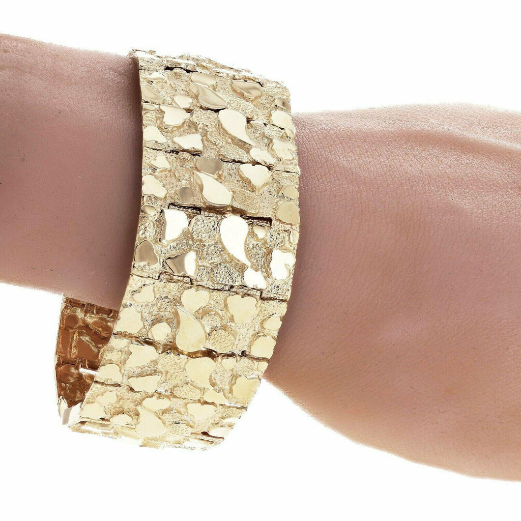 Men's 10k Yellow Gold Solid Nugget Bracelet Link 7-7.5