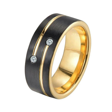 Men's Band Ring Stainless Steel 8mm Vegas Black and Gold - Jewelry Store by Erik Rayo
