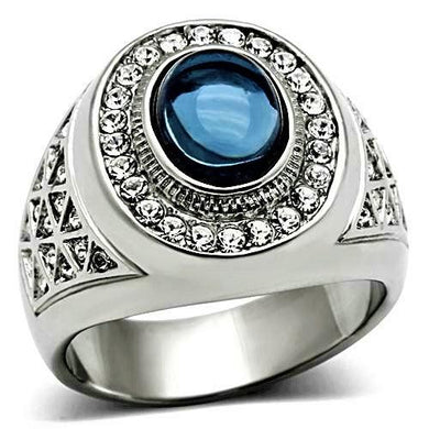 Men's Ring Oval Cut Dark Blue Dome Stainless Steel - Jewelry Store by Erik Rayo