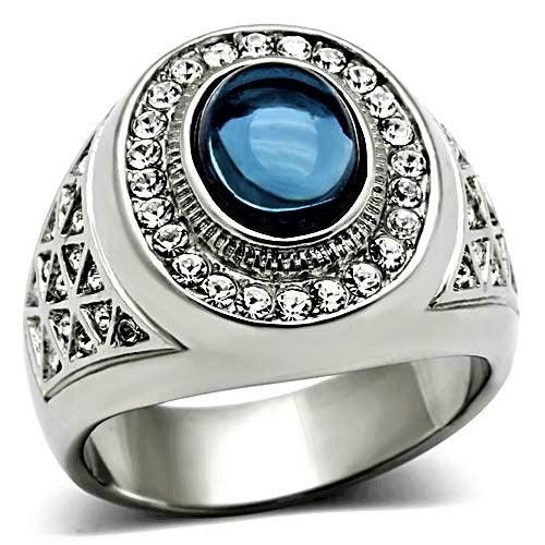 Men's Ring Oval Cut Dark Blue Dome Stainless Steel - ErikRayo.com