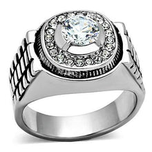 Load image into Gallery viewer, Men&#39;s Ring Round Halo Stainless Steel Raised CZ Bold Silver Tone Ring Size 8-13 - Jewelry Store by Erik Rayo
