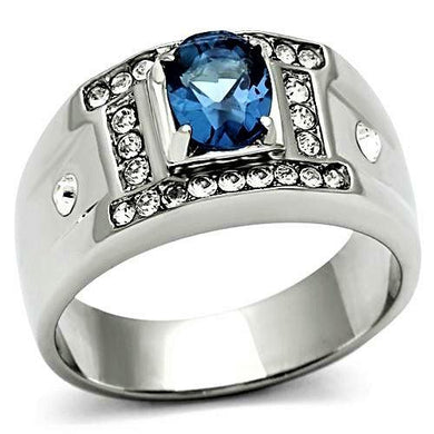 Men's Ring Sapphire Stainless Steel Oval Dark Blue Montana CZ Clear Accents Ring - Jewelry Store by Erik Rayo