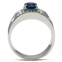 Load image into Gallery viewer, Men&#39;s Ring Sapphire Stainless Steel Oval Dark Blue Montana CZ Clear Accents Ring - Jewelry Store by Erik Rayo
