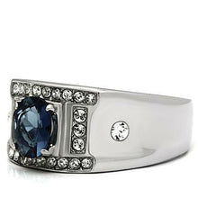 Load image into Gallery viewer, Men&#39;s Ring Sapphire Stainless Steel Oval Dark Blue Montana CZ Clear Accents Ring - Jewelry Store by Erik Rayo
