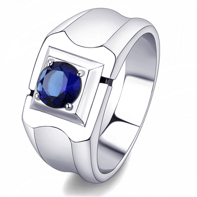 Men's Sapphire Ring Stainless Steel Round Dark Blue Montana CZ Square - ErikRayo.com